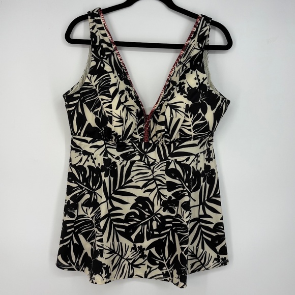Lane Bryant Womens 18 Lightly Lined No-Wire Tankini Swim Top Cream Black Tropica - Picture 1 of 9